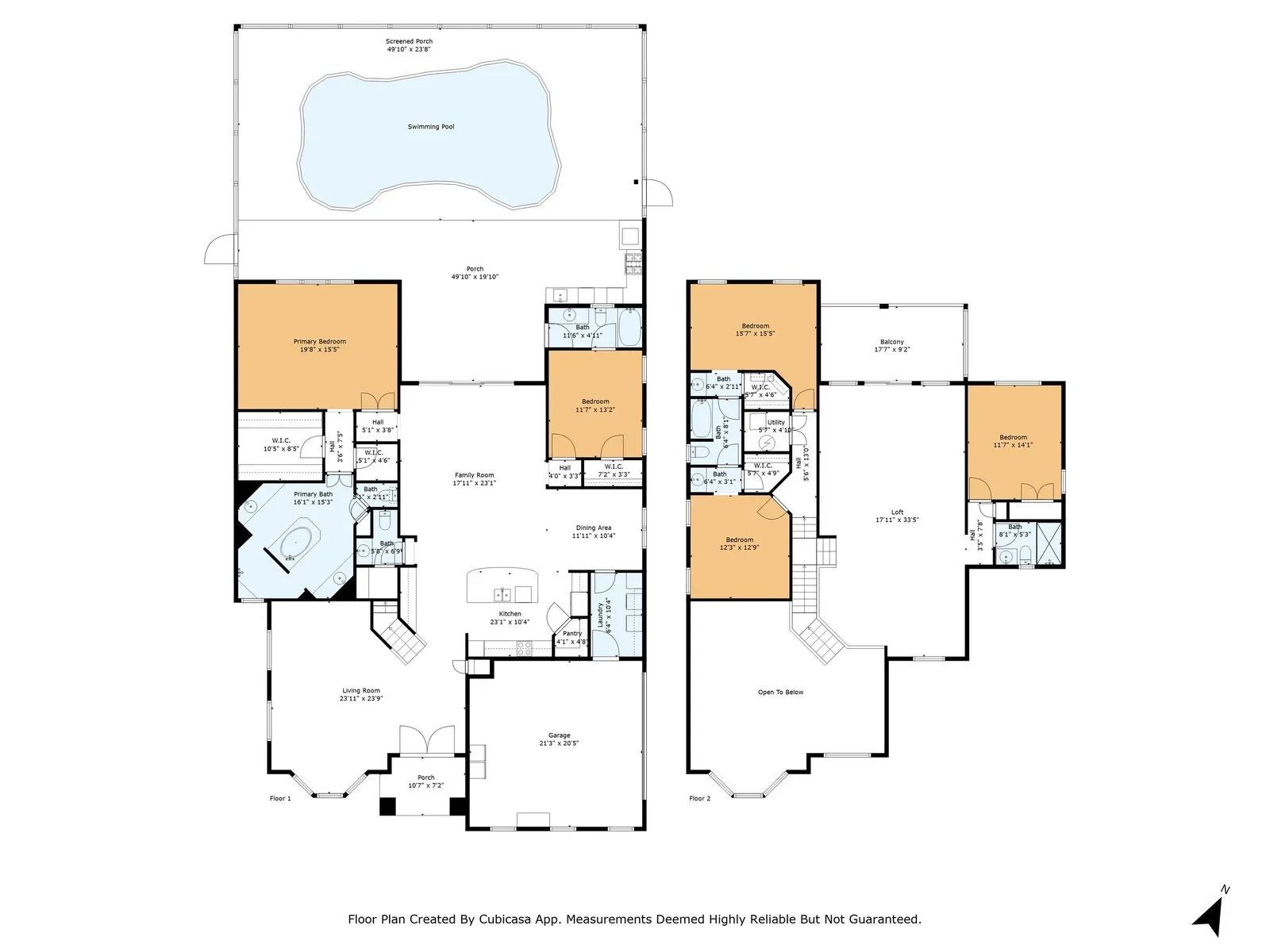 Measured 2D floor plan of a two-story home in North Florida. Floor plan by Megapixeler