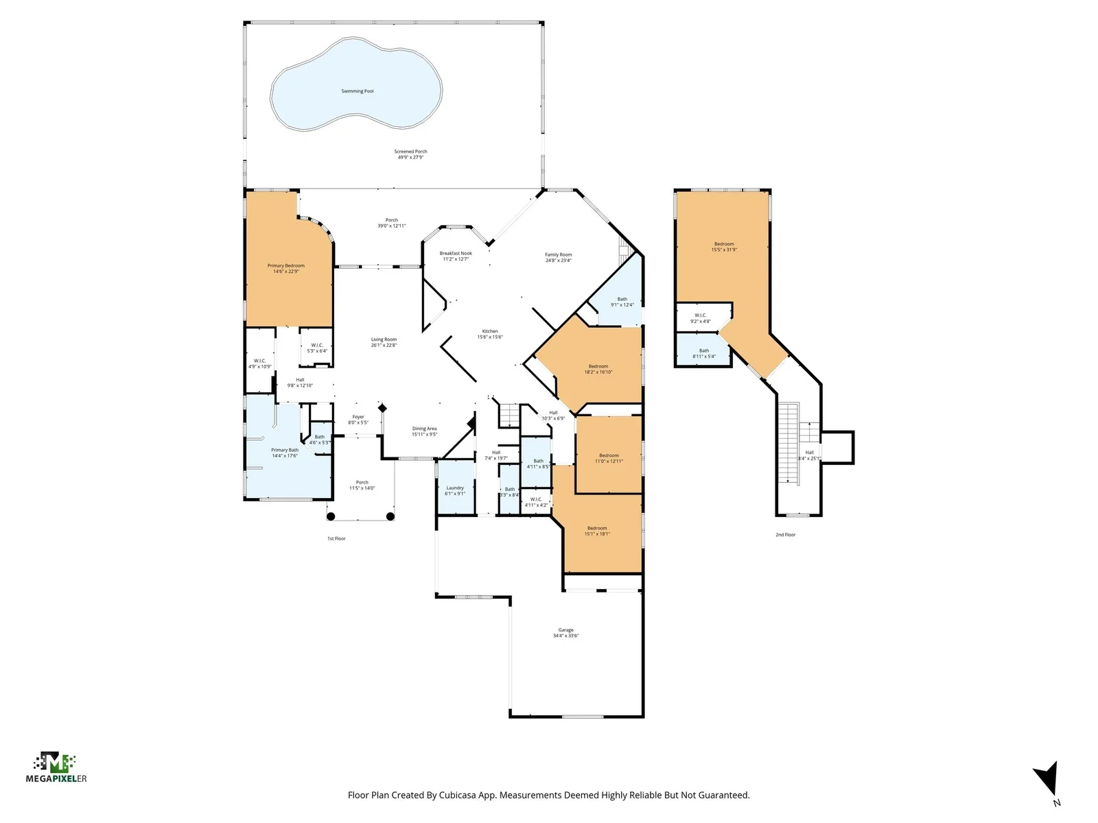 Measured 2D floor plan with room shading in North Florida. Floor plan by Megapixeler