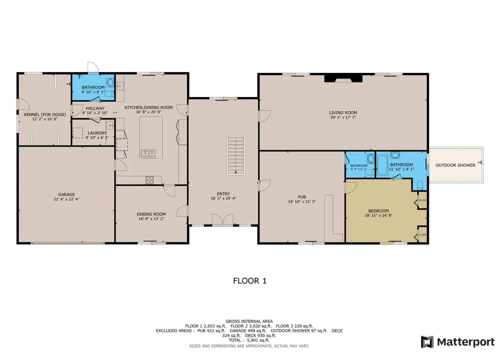 Measured floor plan of a lakefront estate in Pomona Park, FL. Floor plan by Megapixeler